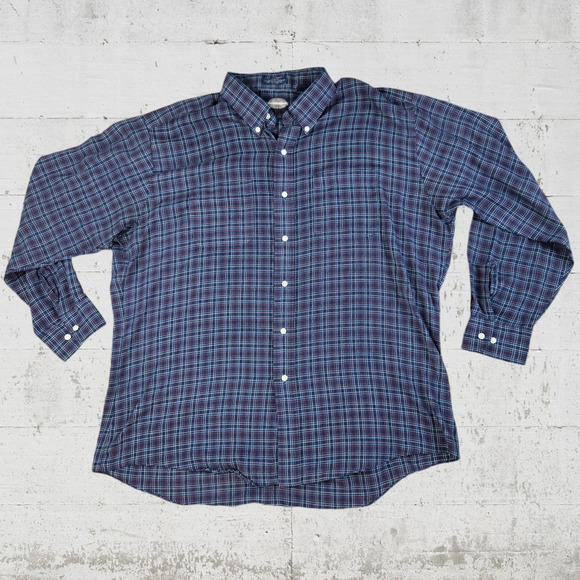 90s Vintage Navy Tattersall Plaid Towncraft Classic Button Down Shirt Size XL - Picture 1 of 6
